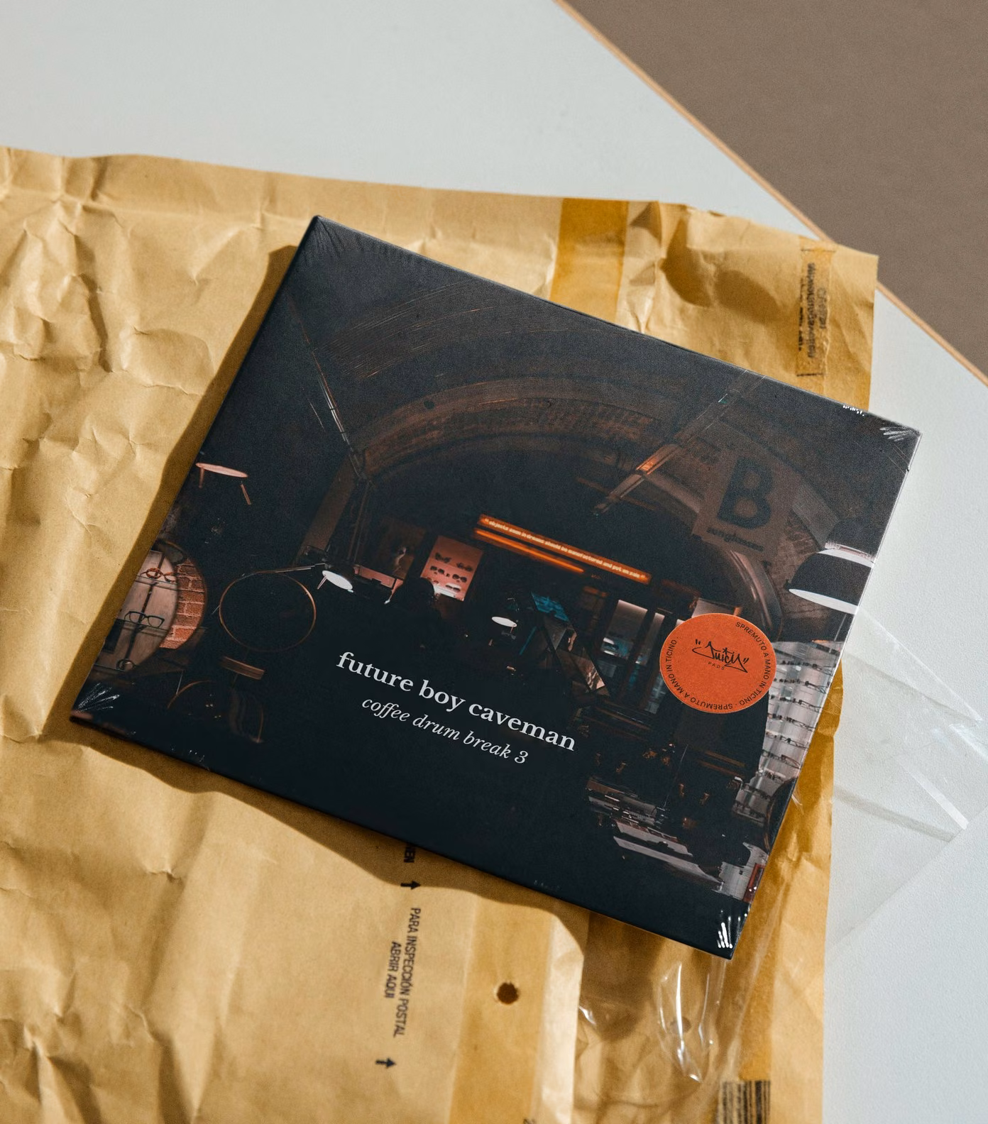 Coffee Drum Break 3 by Future Boy Caveman on CD, in a padded envelope with the orange Juicy Pads sticker