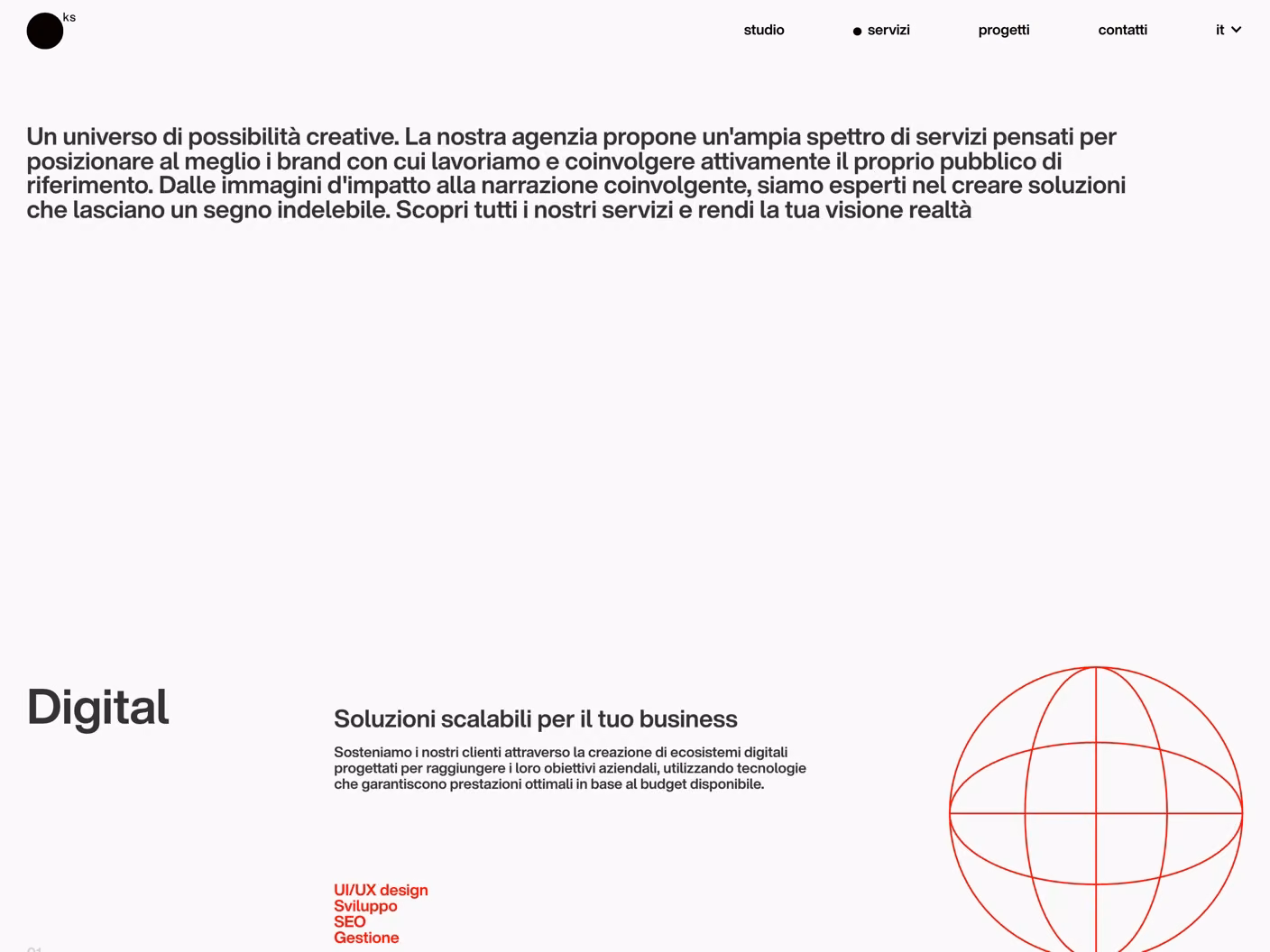 Koal Studio website: the services, with Digital and its icon