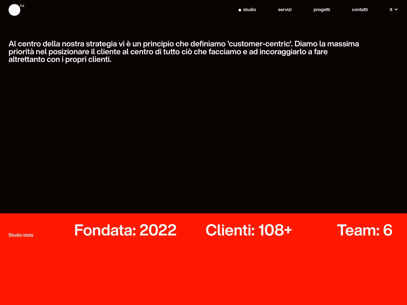 Koal Studio website: the studio, founded in 2022, 108+ clients, a team of 6