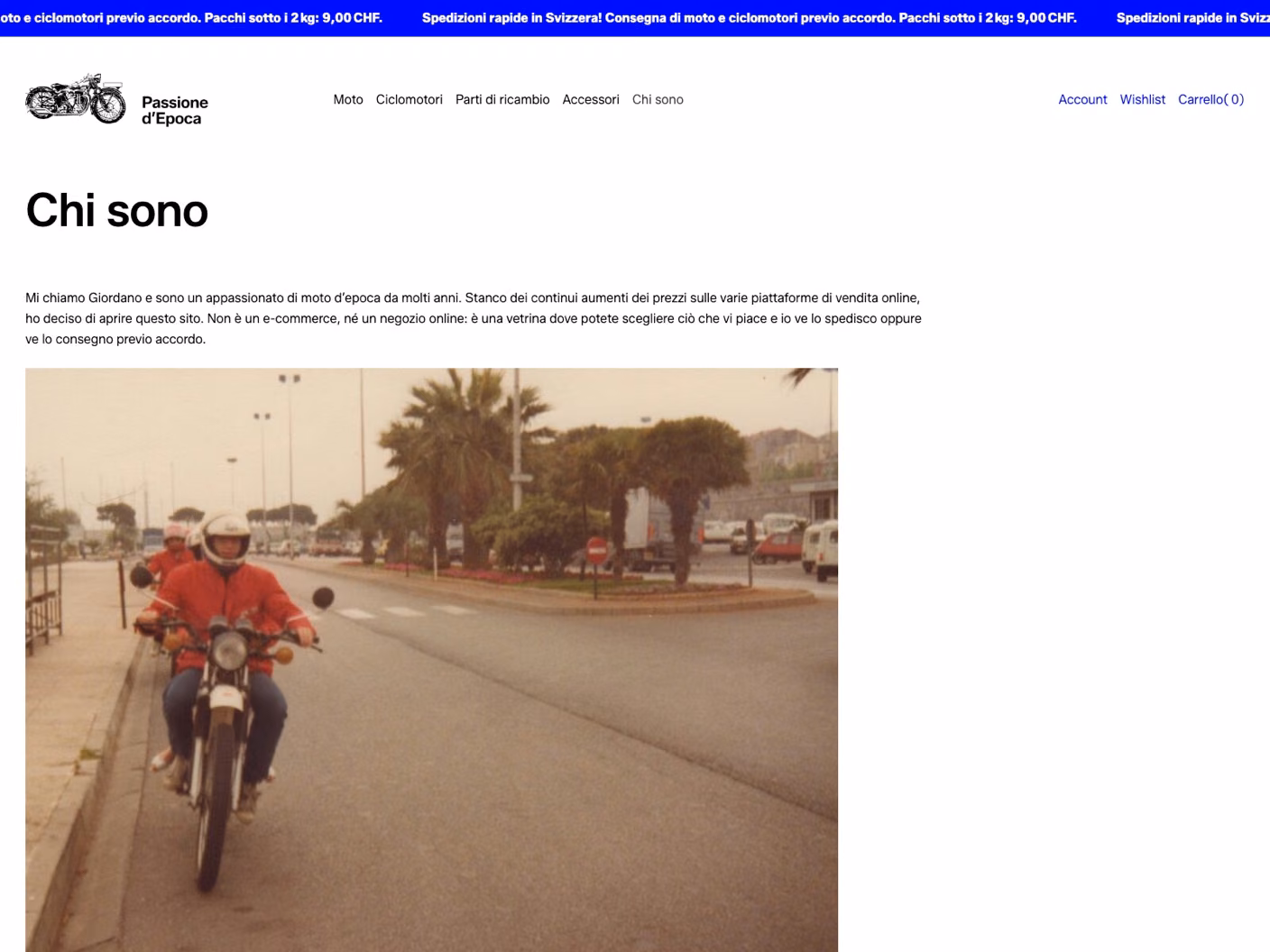 Passione d’Epoca website: who I am, with an old photo on a motorcycle