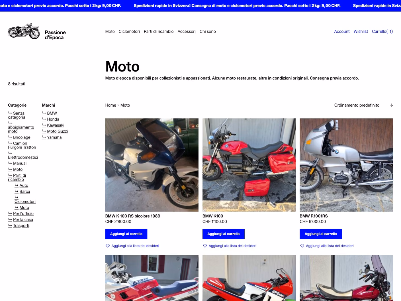 Passione d’Epoca website: the motorcycles for sale