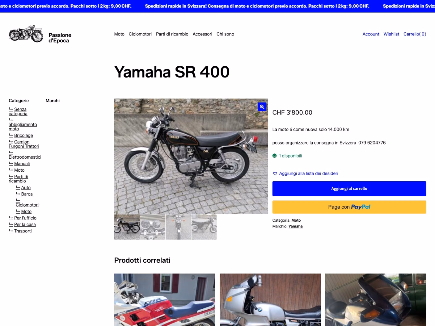 Passione d’Epoca website: the Yamaha SR 400, CHF 3’800