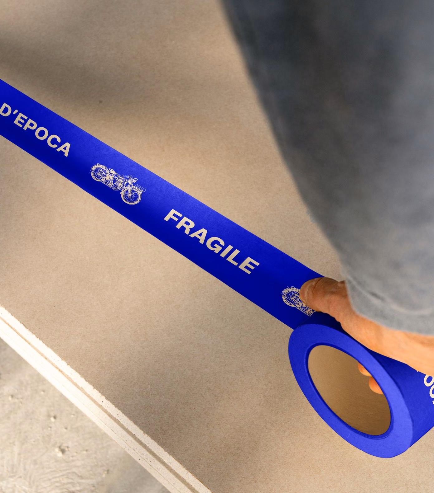 Blue Passione d’Epoca packing tape: fragile, one of a kind, nothing gets thrown away