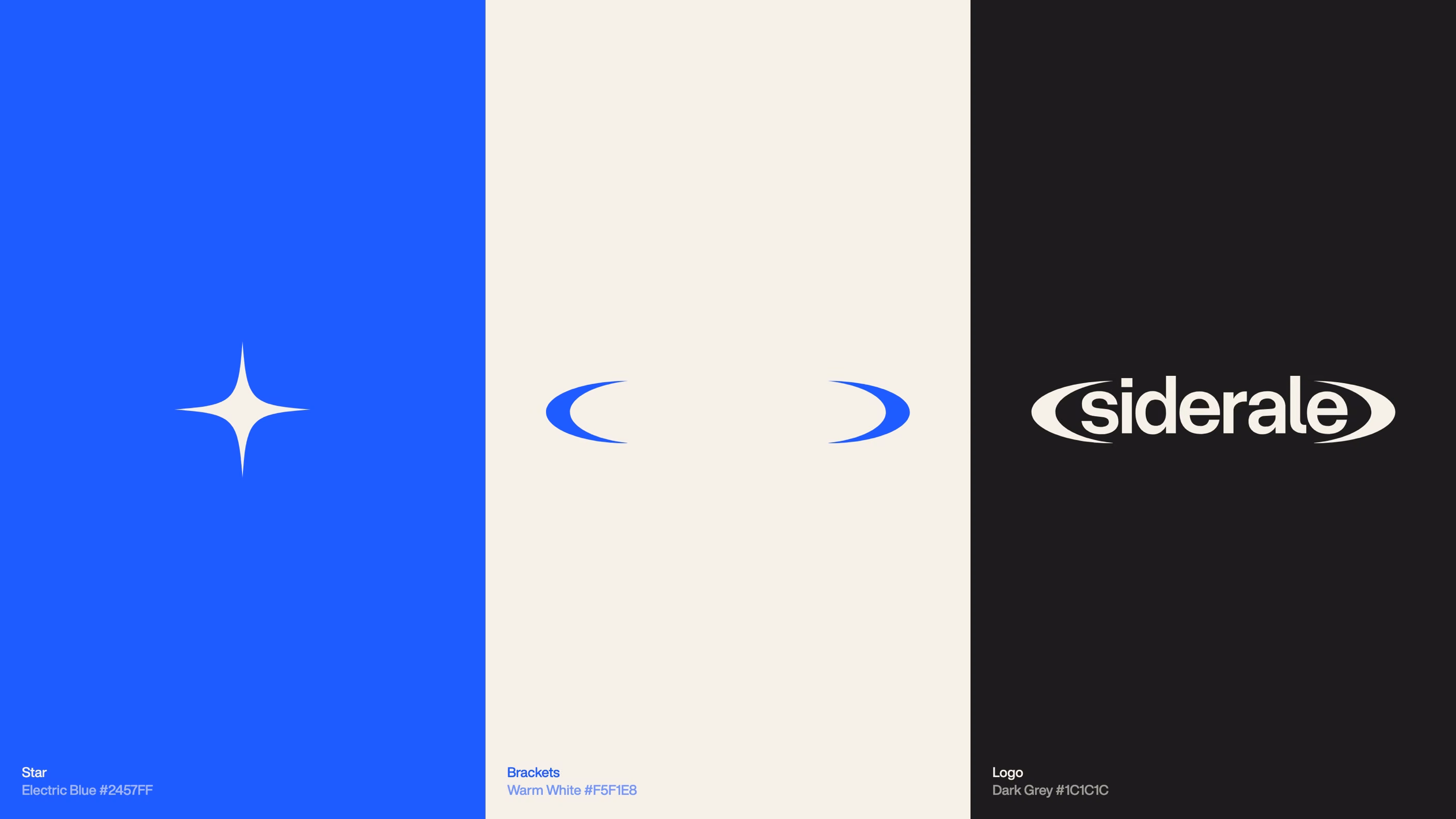 The Siderale system: the star on blue, the brackets on grey, the logo on black