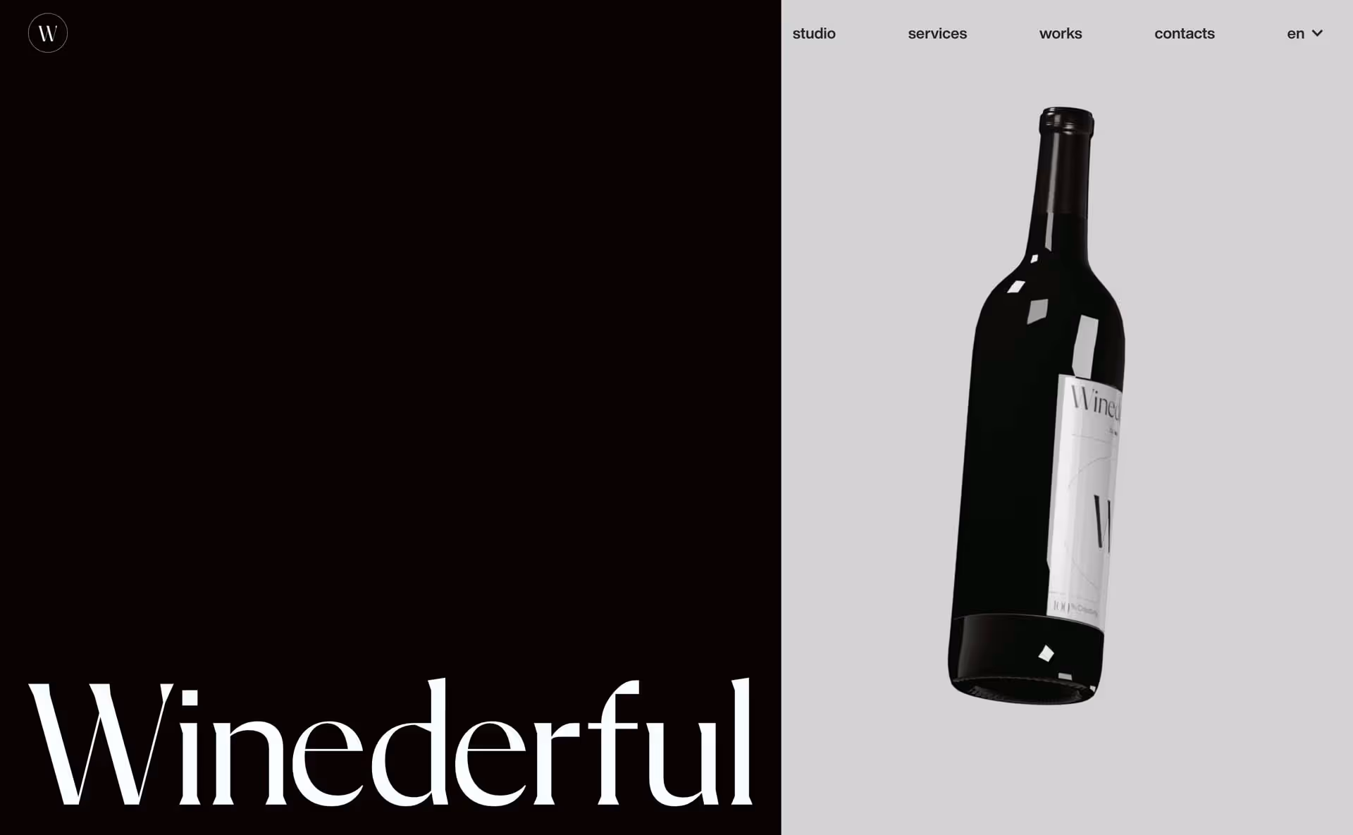 Website header showing a wine bottle floating on the right and the text 'Winederful' on a black background on the left.