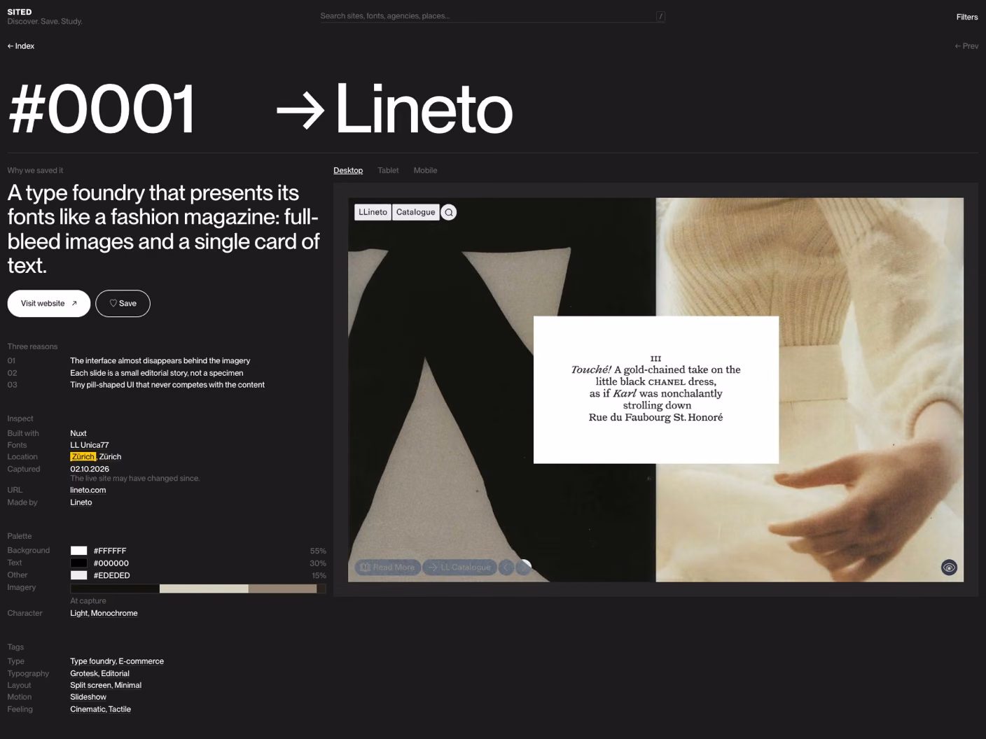 Sited: the sheet of Lineto