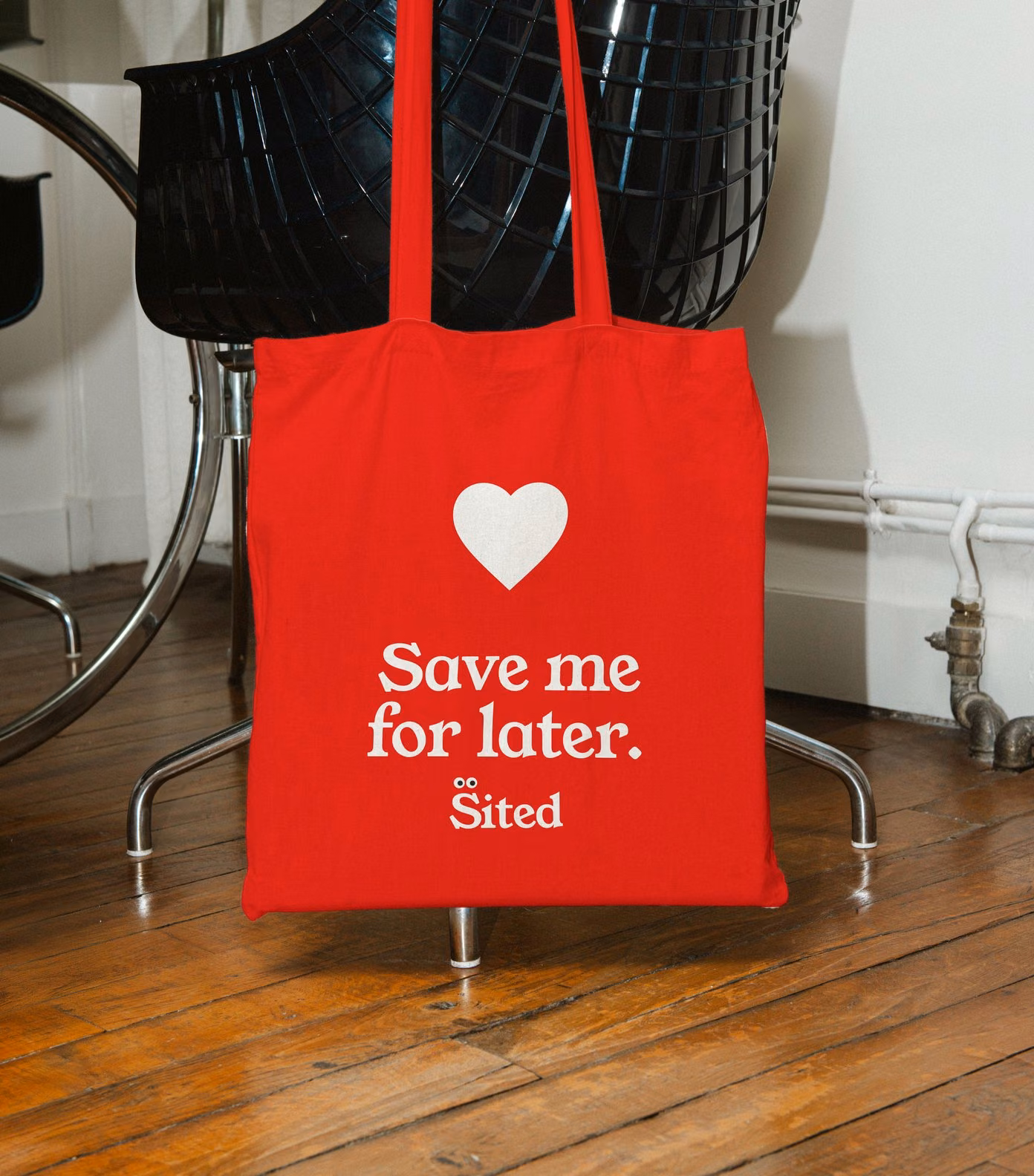 Red Sited tote bag with a heart: save me for later