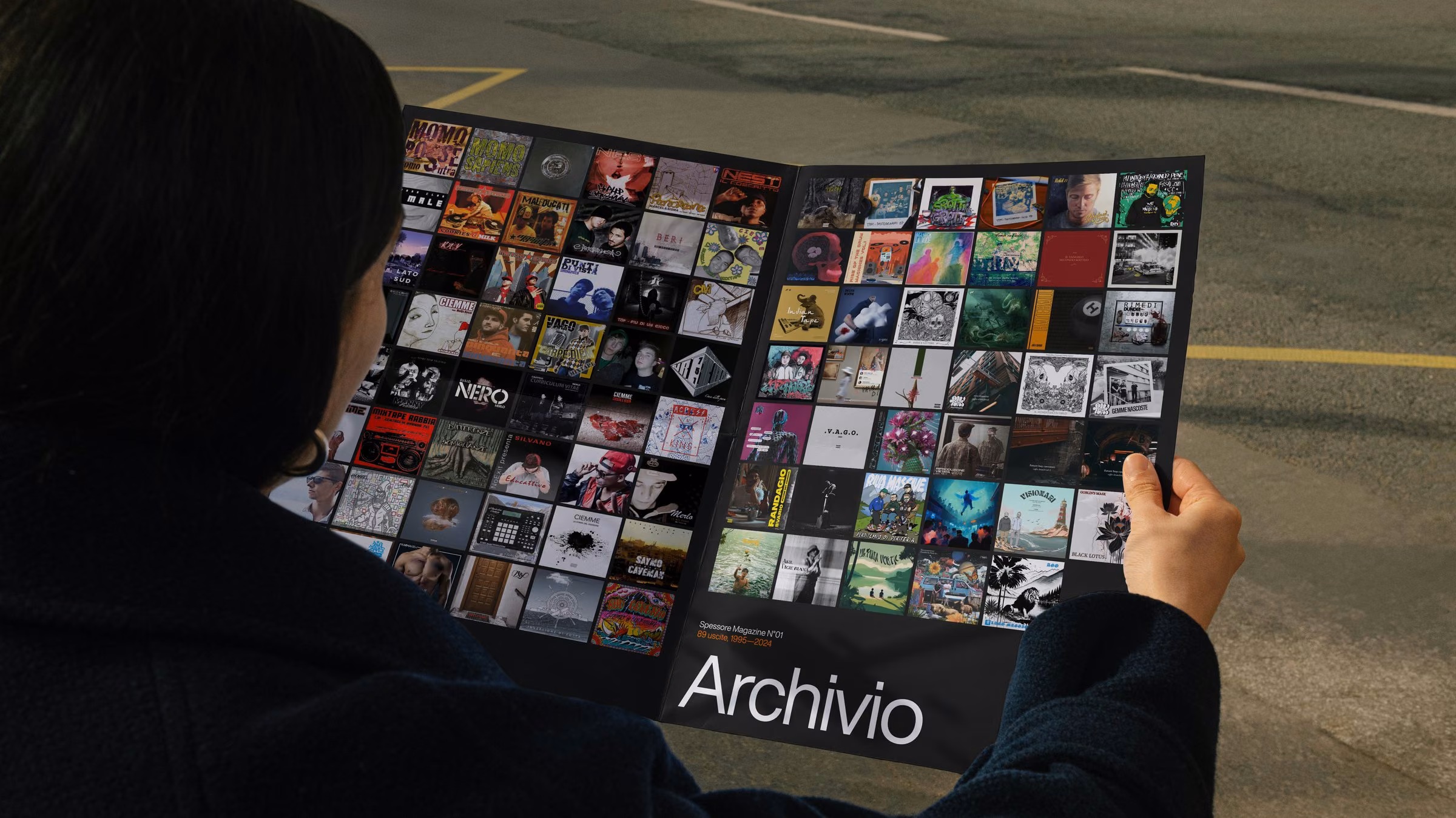 Spessore Magazine opened in the street: every cover of the archive on two pages