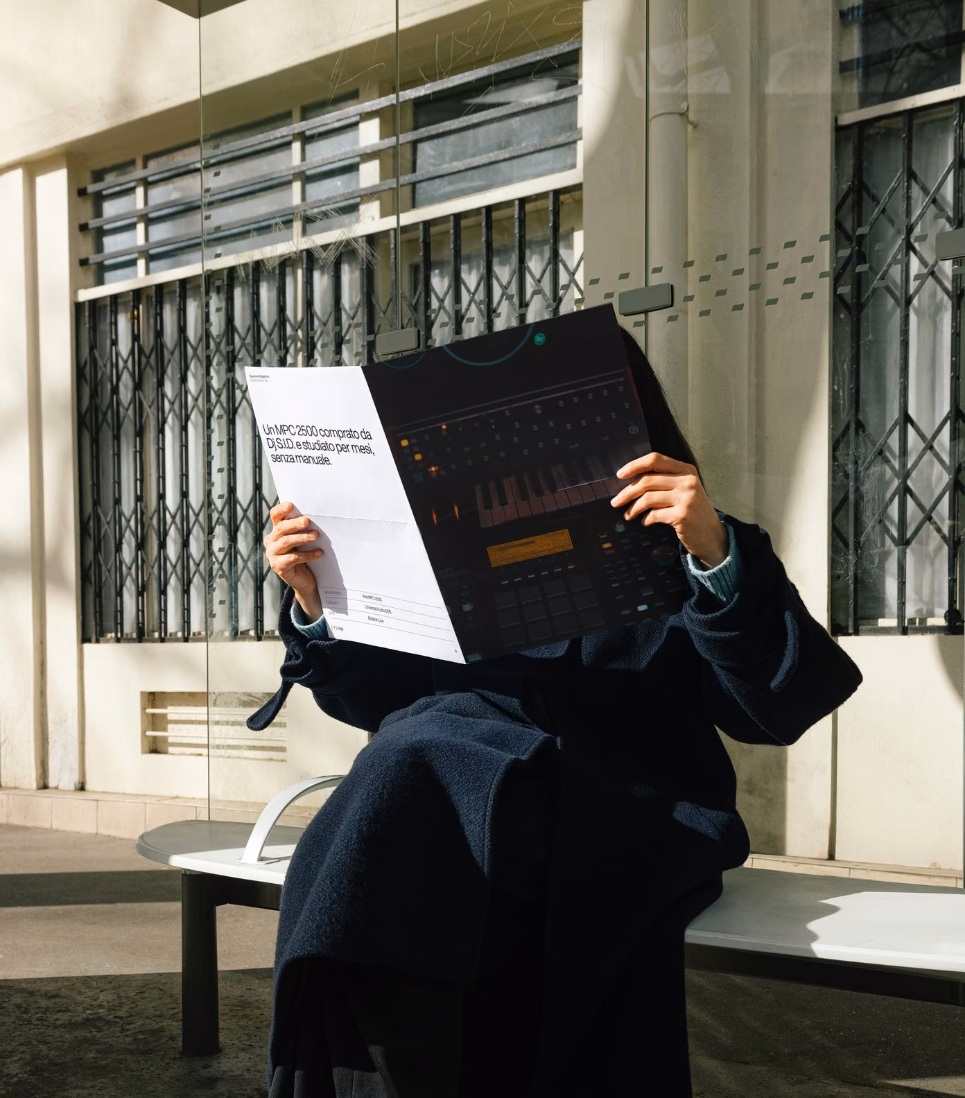 Spessore Magazine read at the bus stop: the home studio of Yari, his MPC 2500 on one page and his gear on the other
