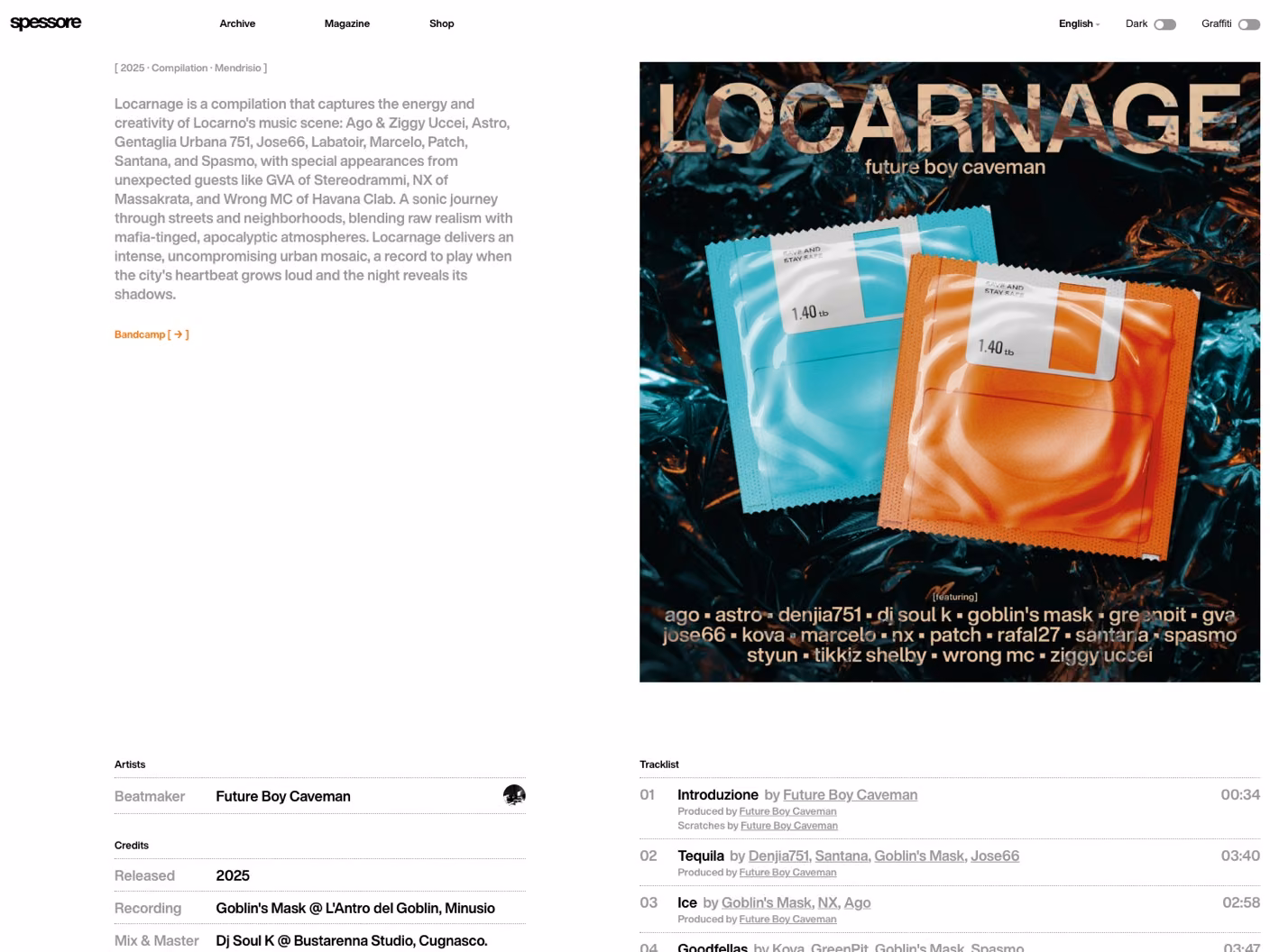 Spessore website: Locarnage by Future Boy Caveman, with credits and tracklist