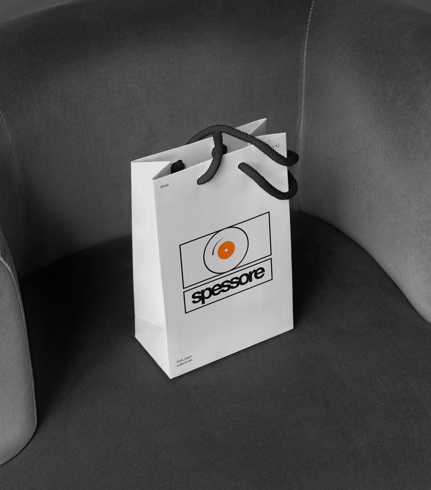 White Spessore shop bag: vinyl, tapes and rare records