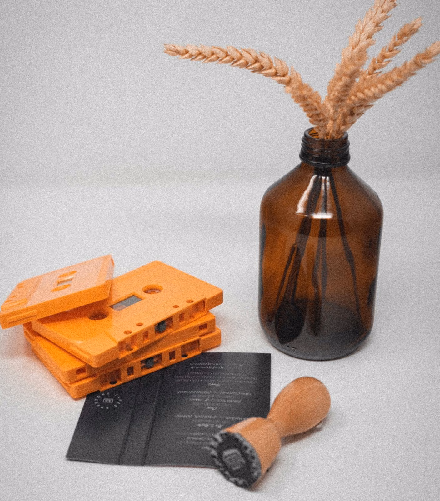 Cassettes and the wooden Spessore Tapes stamp