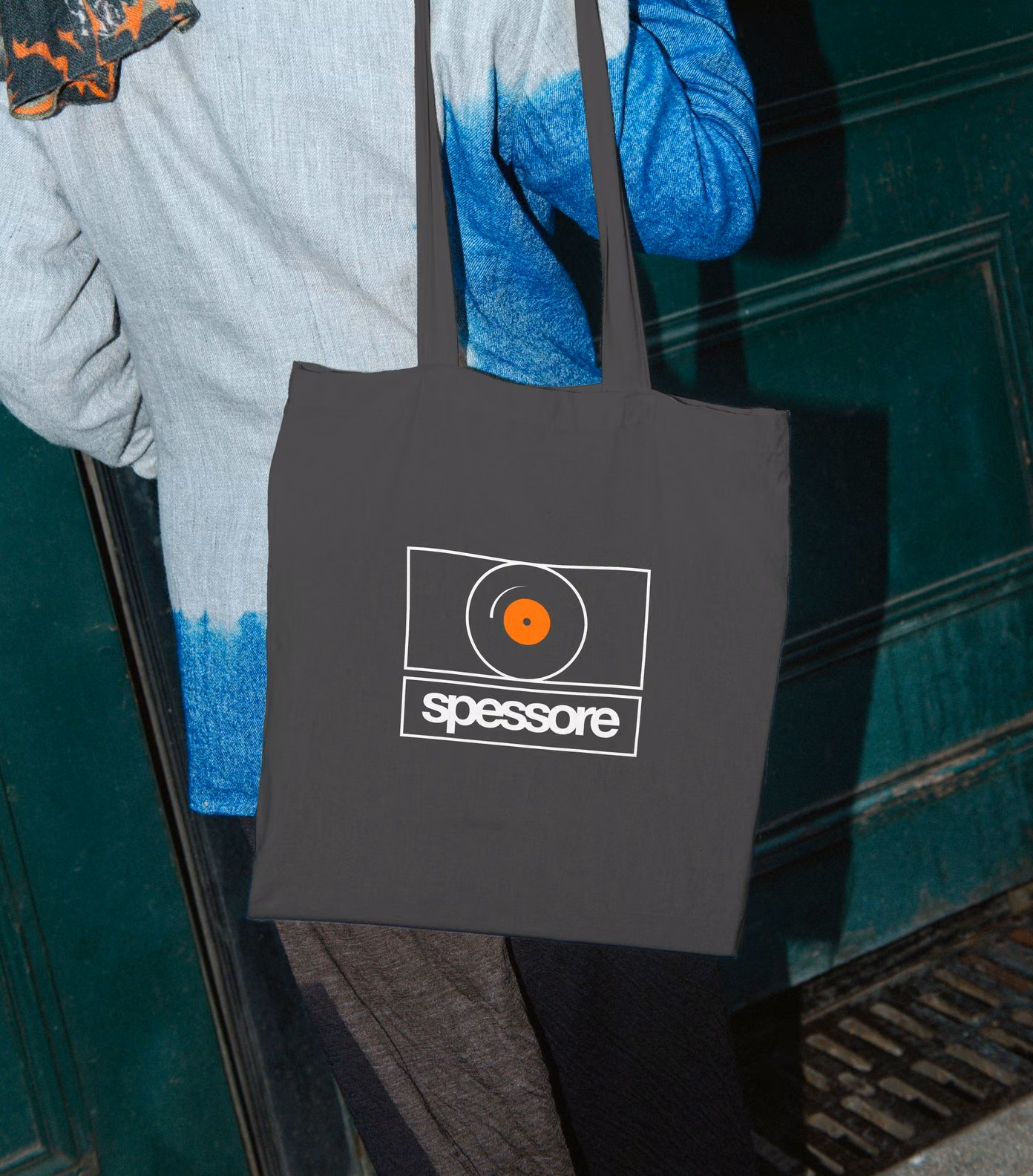 Dark grey Spessore tote bag with the logo